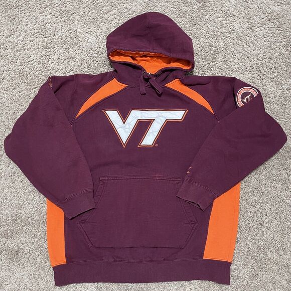 VTG Virginia Tech Hokies Hoodie Maroon Brunt Orange Large Colosseum Embroidered - Picture 1 of 12